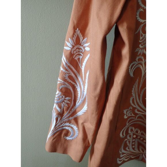 Bob Mackie Southwestern Orange Embroidered Medium Textured Blazer Art - Picture 5 of 10